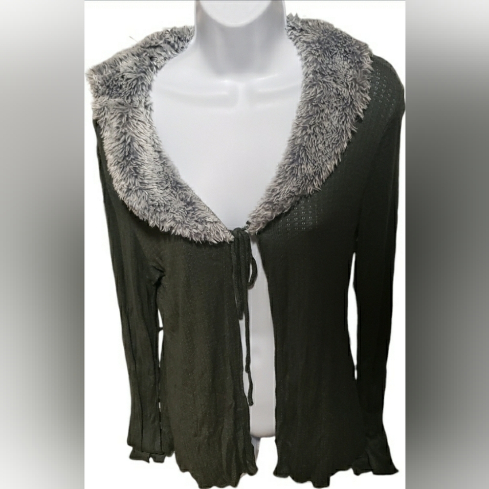 Olive Cardigan with Faux Fur Trim 1XL NWOT